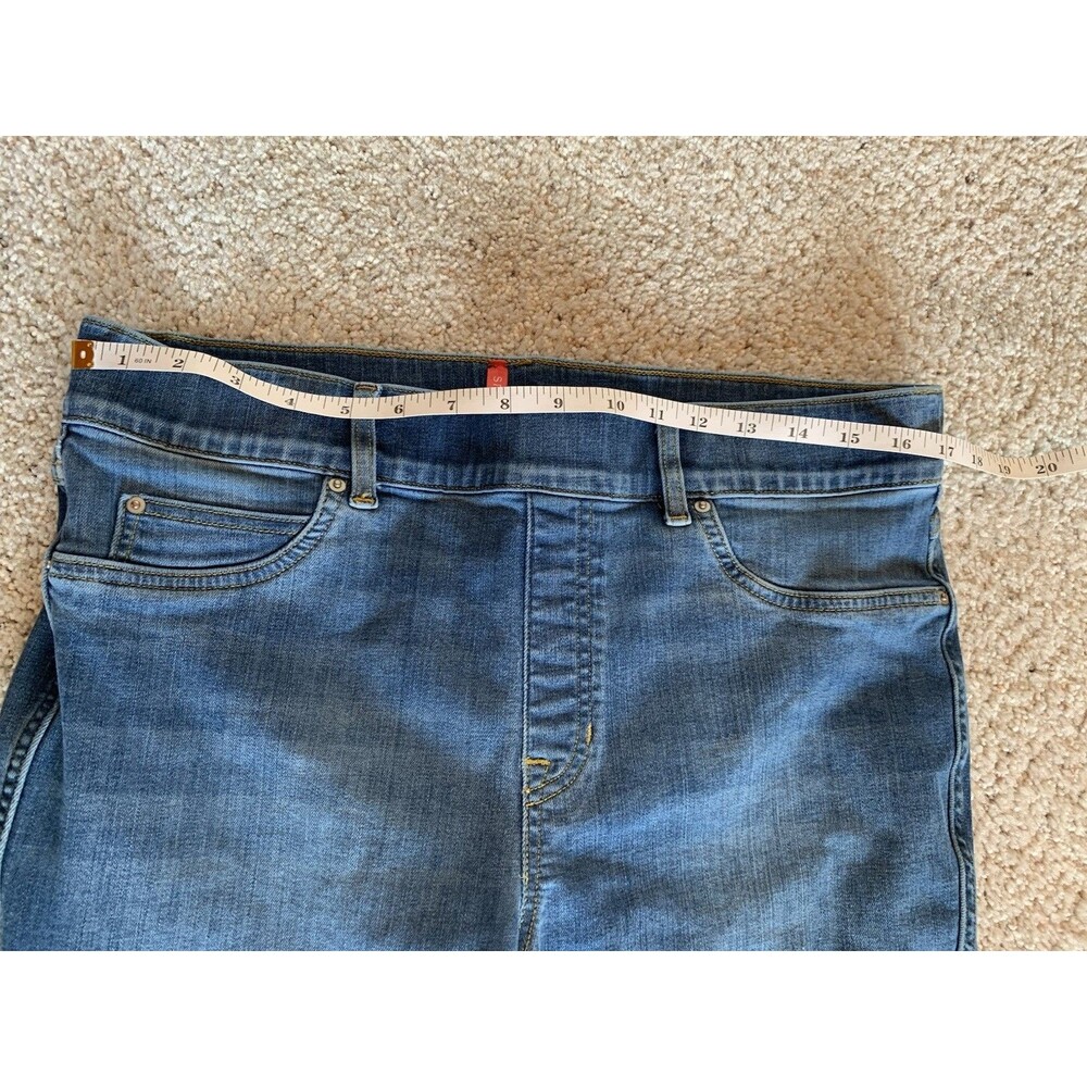 Spanx Blue Flare 70s Stretch Pull On Smoothing Denim Jeans XL Petite - Picture 10 of 12